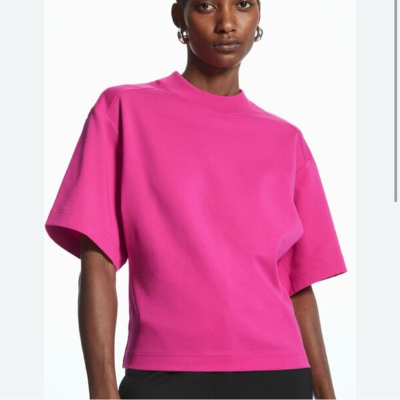 NWOT COS Mock Neck Fuchsia T-Shirt Size XS 100% Cotton - Picture 3 of 10